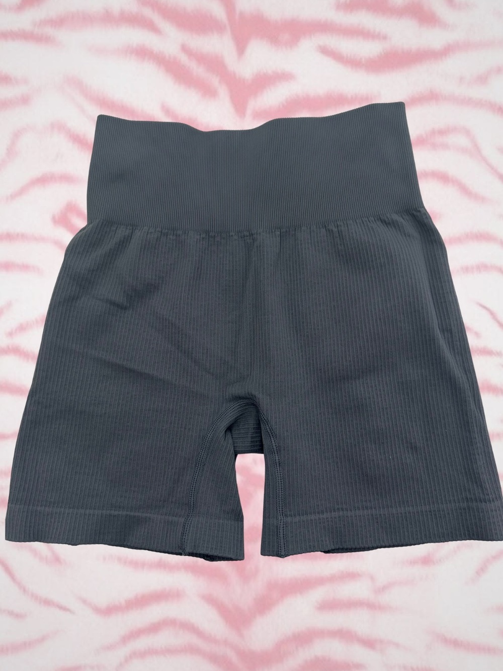 High-Waist Ribbed Black Bike Shorts